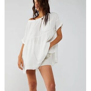 Free People White Short Sleeve Blouse